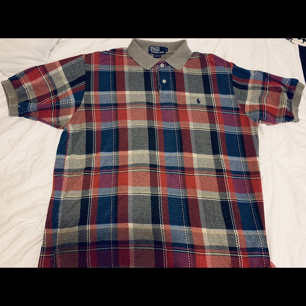 Men’s Vintage 100% Cotton Plaid Polo Size L